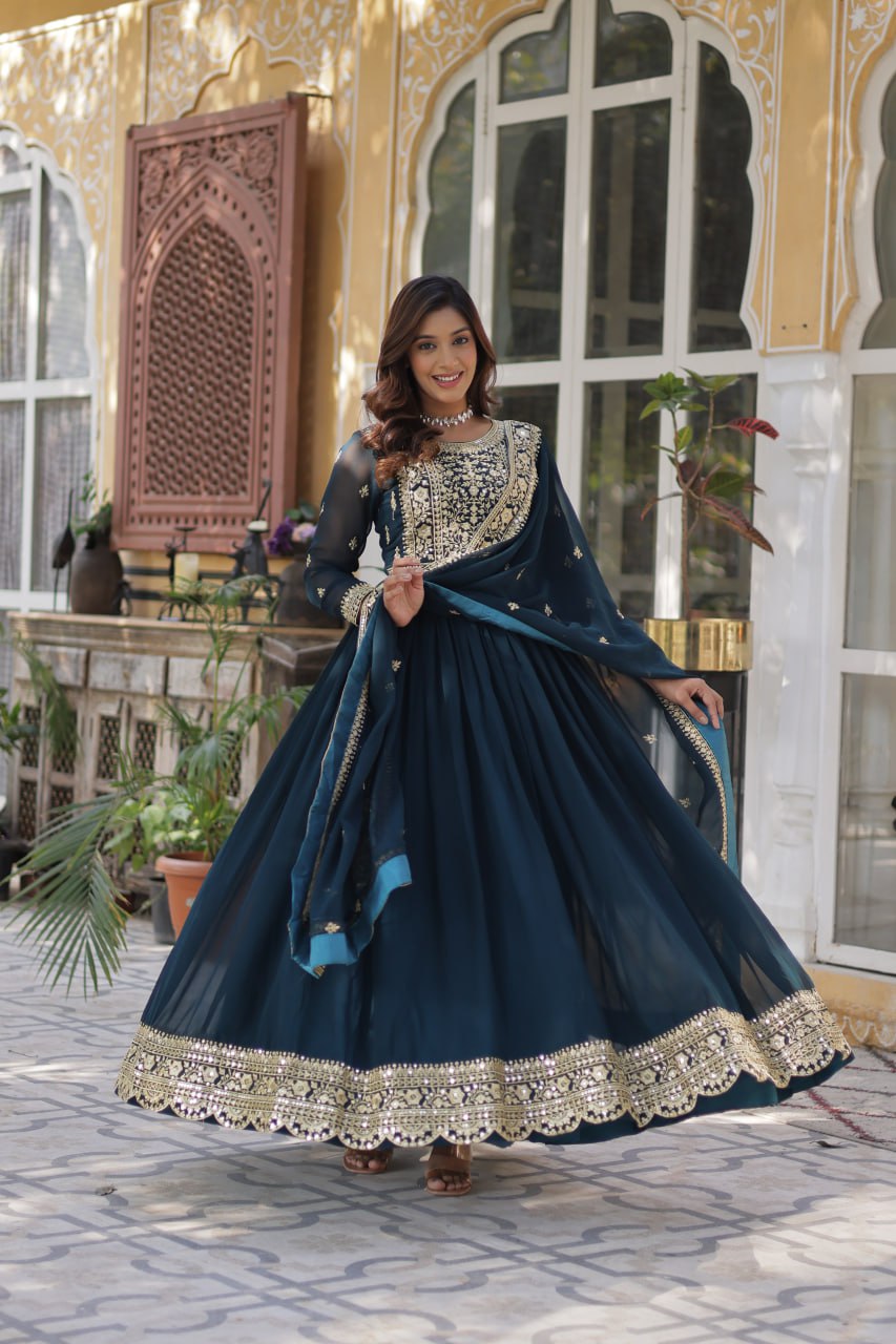 Women's Luxurious Plum Velvet Anarkali Gown with Heavy Gold Zari & Sequin Embroidery – Perfect for Weddings & Grand Festivities - Image 10